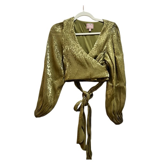 NWOT-Show Me Your MuMu Joplin Blouse, gold cheetah organza Size Medium - Picture 6 of 11